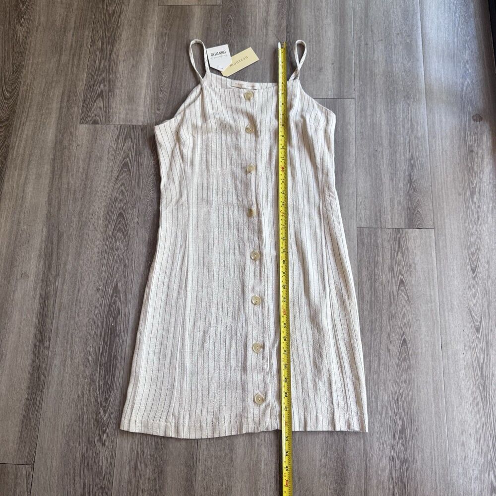 NWT Monteau Mini Dress Small Cream Pinstripe Button Linen Blend Preppy Cottage - Picture 2 of 9